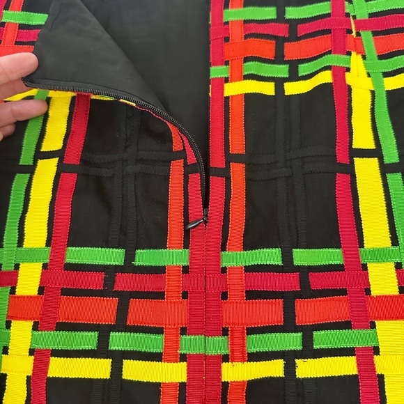 Vintage CARLISLE Colorful Multicolor Linen Ribbon Plaid Women's Pencil Skirt 12 - Picture 9 of 14